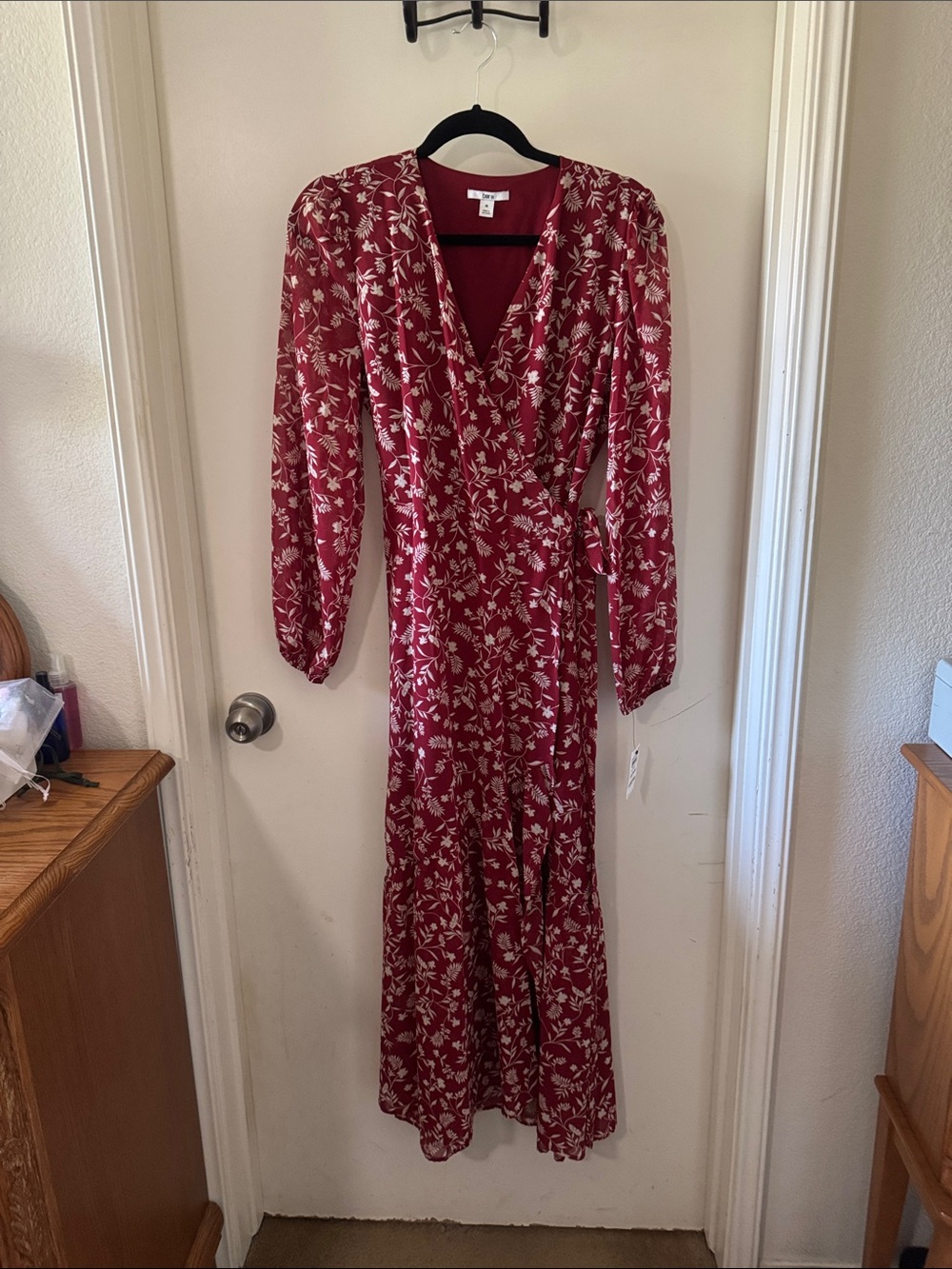 Fabletics Burgundy and White Floral Wrap Maxi Dress
